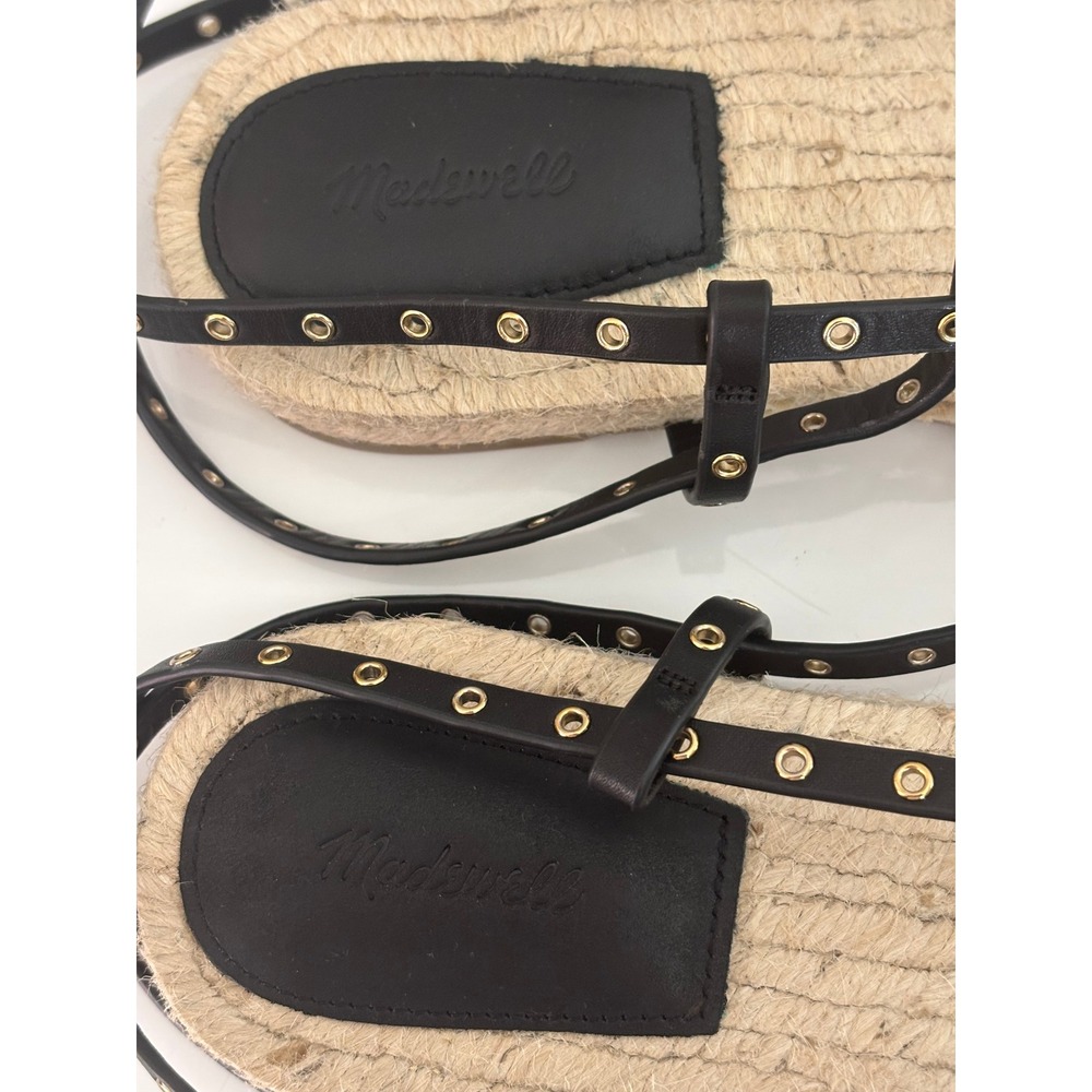 Madewell Mira Espadrille Thong Sandal Ankle Wrap Grommet Leather Black NV826 10 - Picture 3 of 9